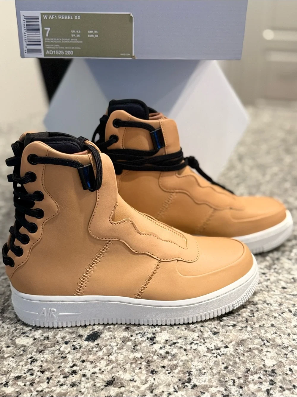 Nike Women's Tan High-Top Sneakers with Black Accents